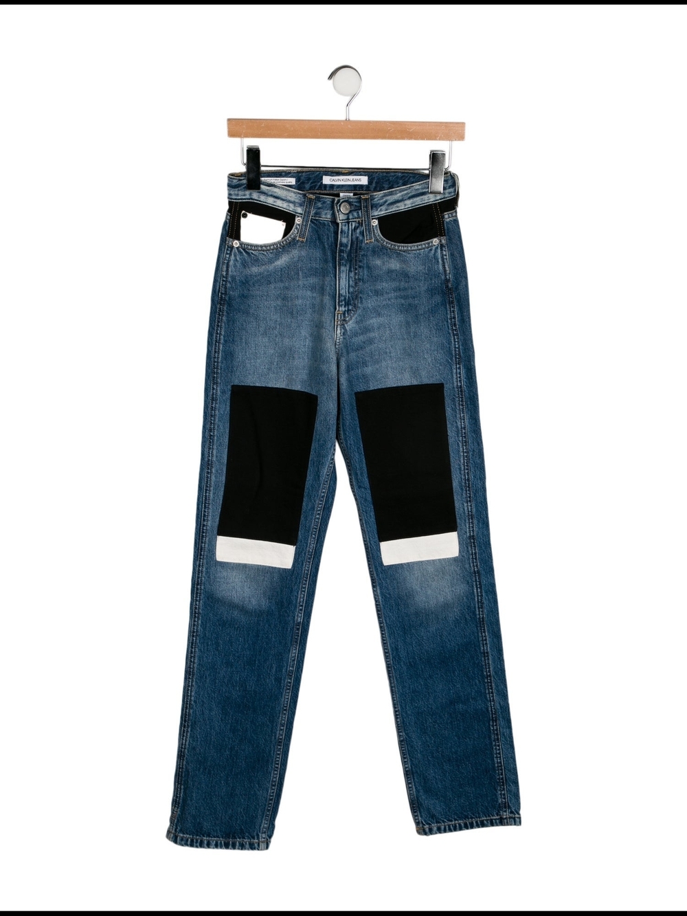Calvin Klein Blue Straight-Leg Jeans with Black & White Knee Panels - Picture 2 of 11